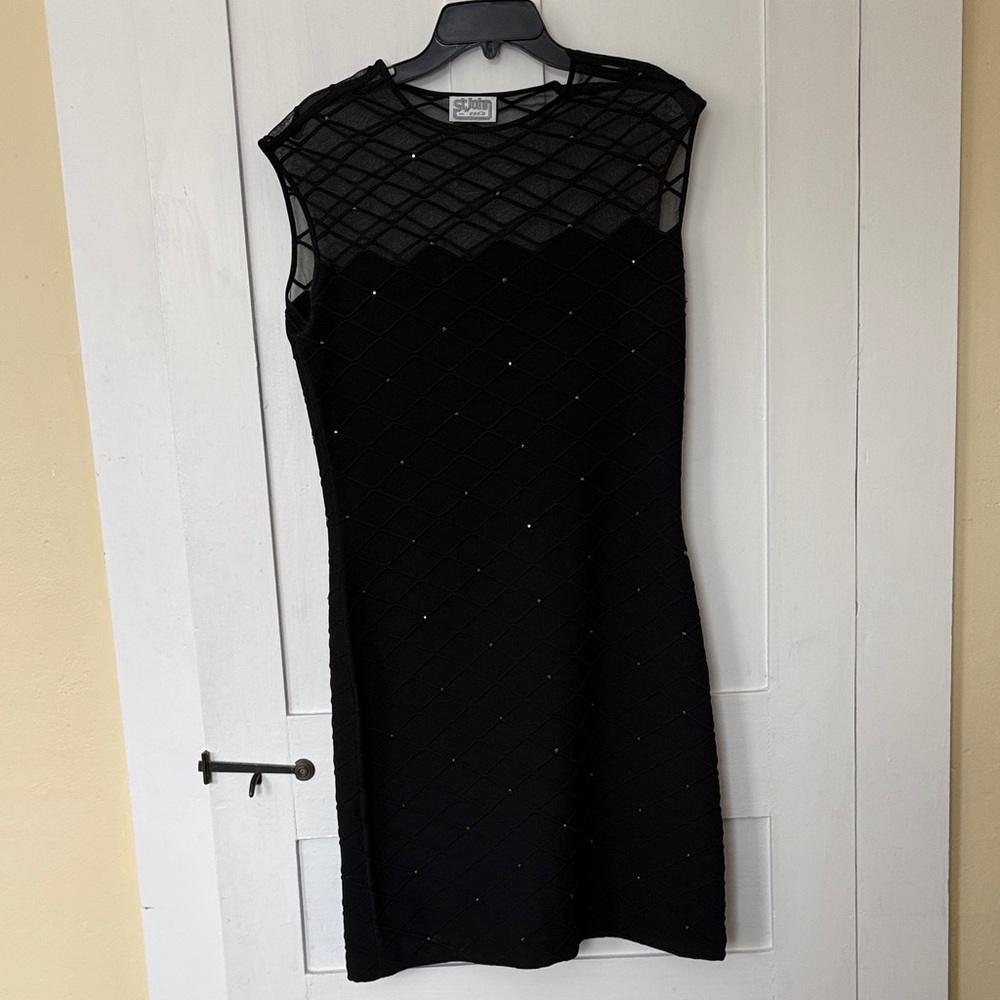 St. John Black Textured Mini Dress